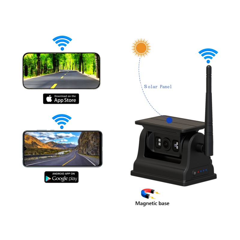 Telecamera posteriore wireless WiFi 1080P per Android iOS con ricarica solare e supporto magnetico