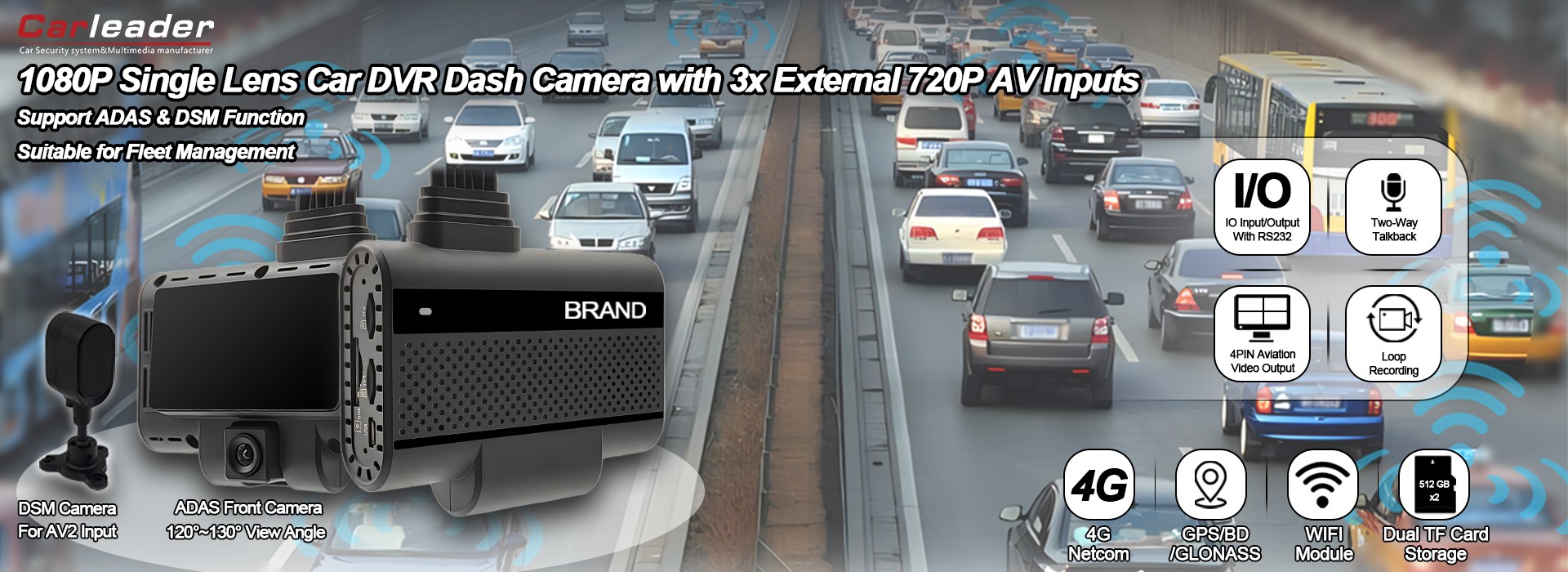 Telecamera DVR per auto con obiettivo singolo 1080P con 3 ingressi 720P esterni