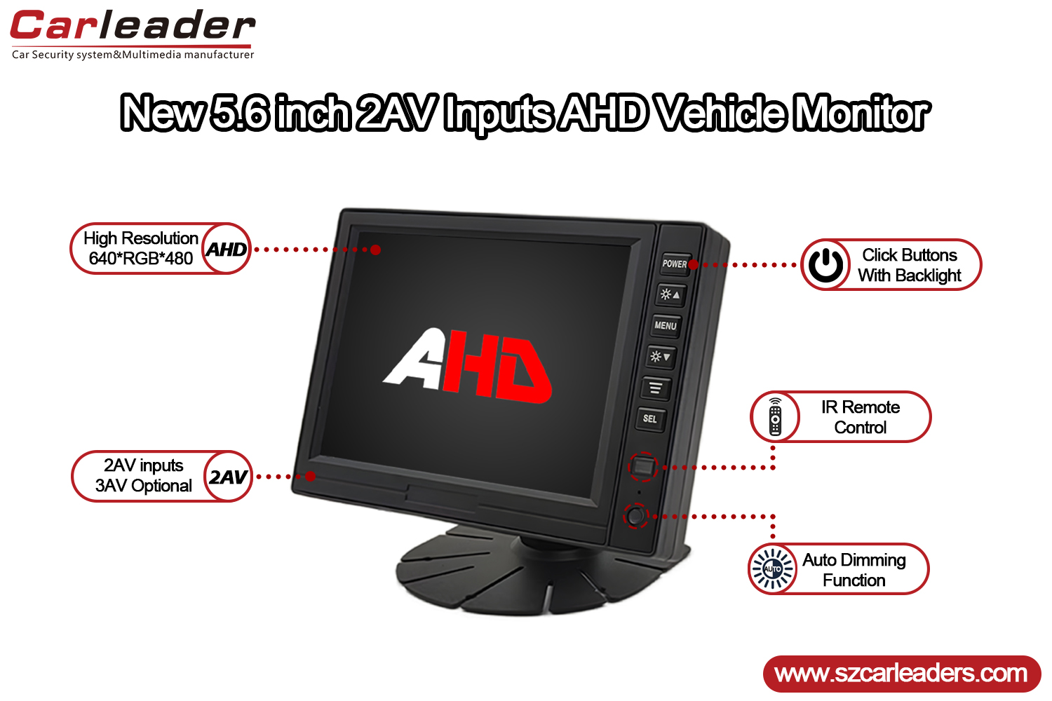 Monitor AHD con pannello digitale LCD TFT da 5 pollici