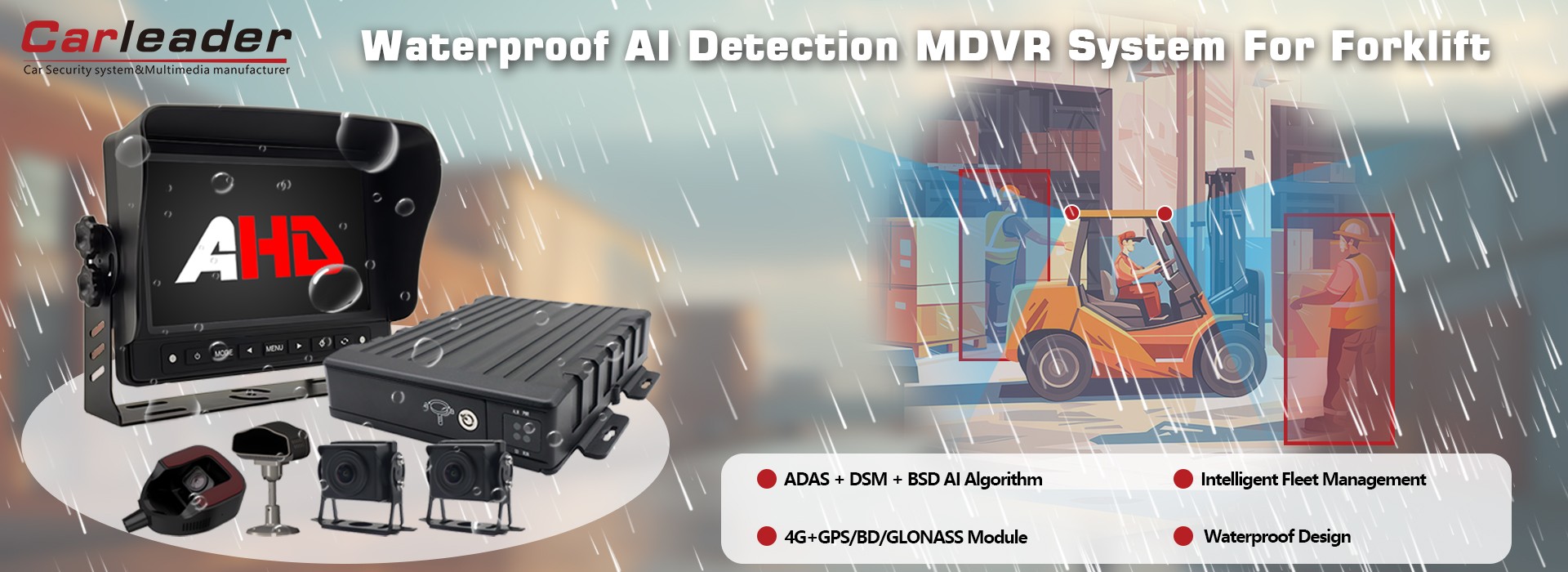 Sistema MDVR di rilevamento AI impermeabile per carrello elevatore
