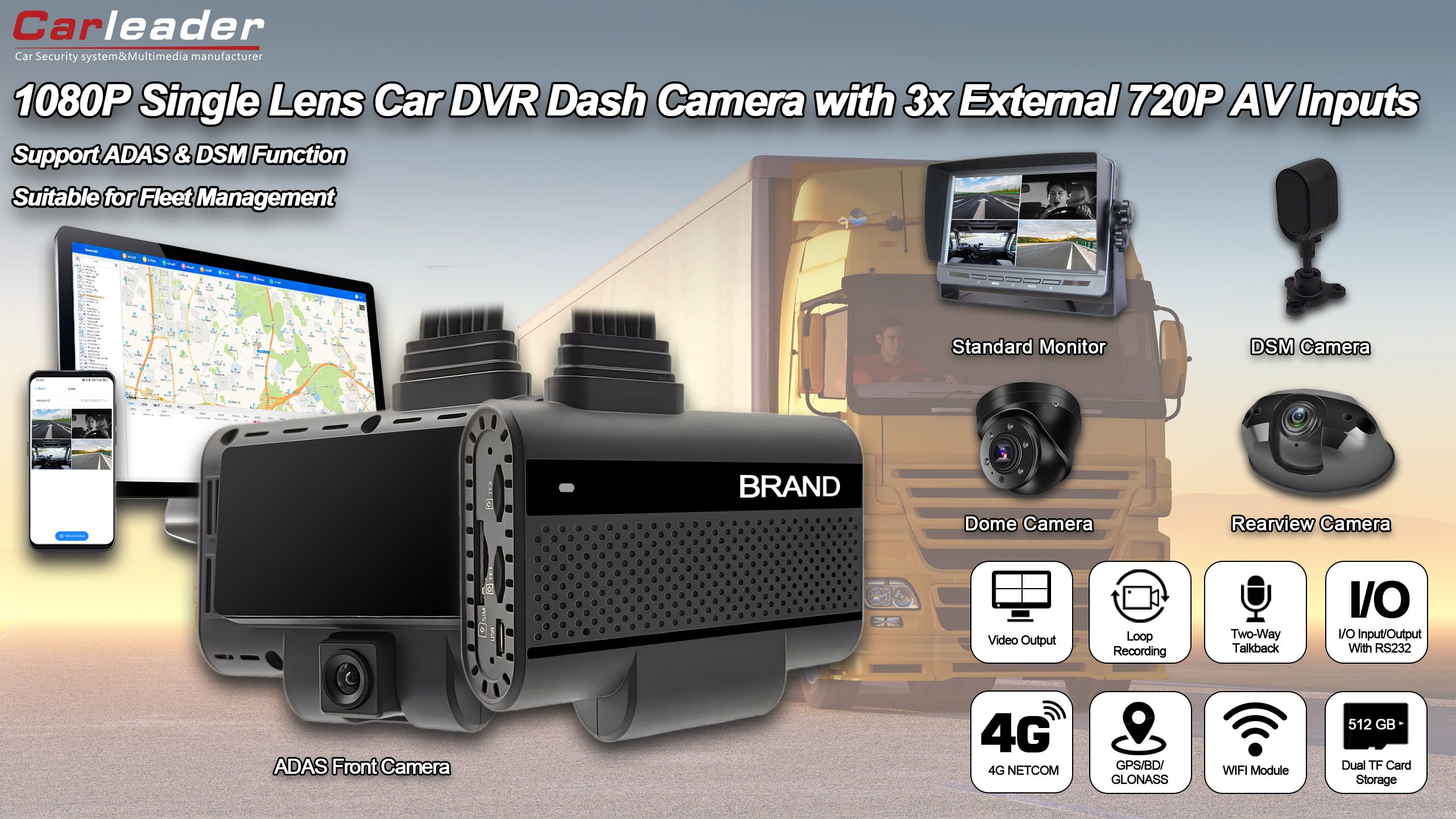Carleader 4ch DVR AI Dash Camera System per la gestione della flotta