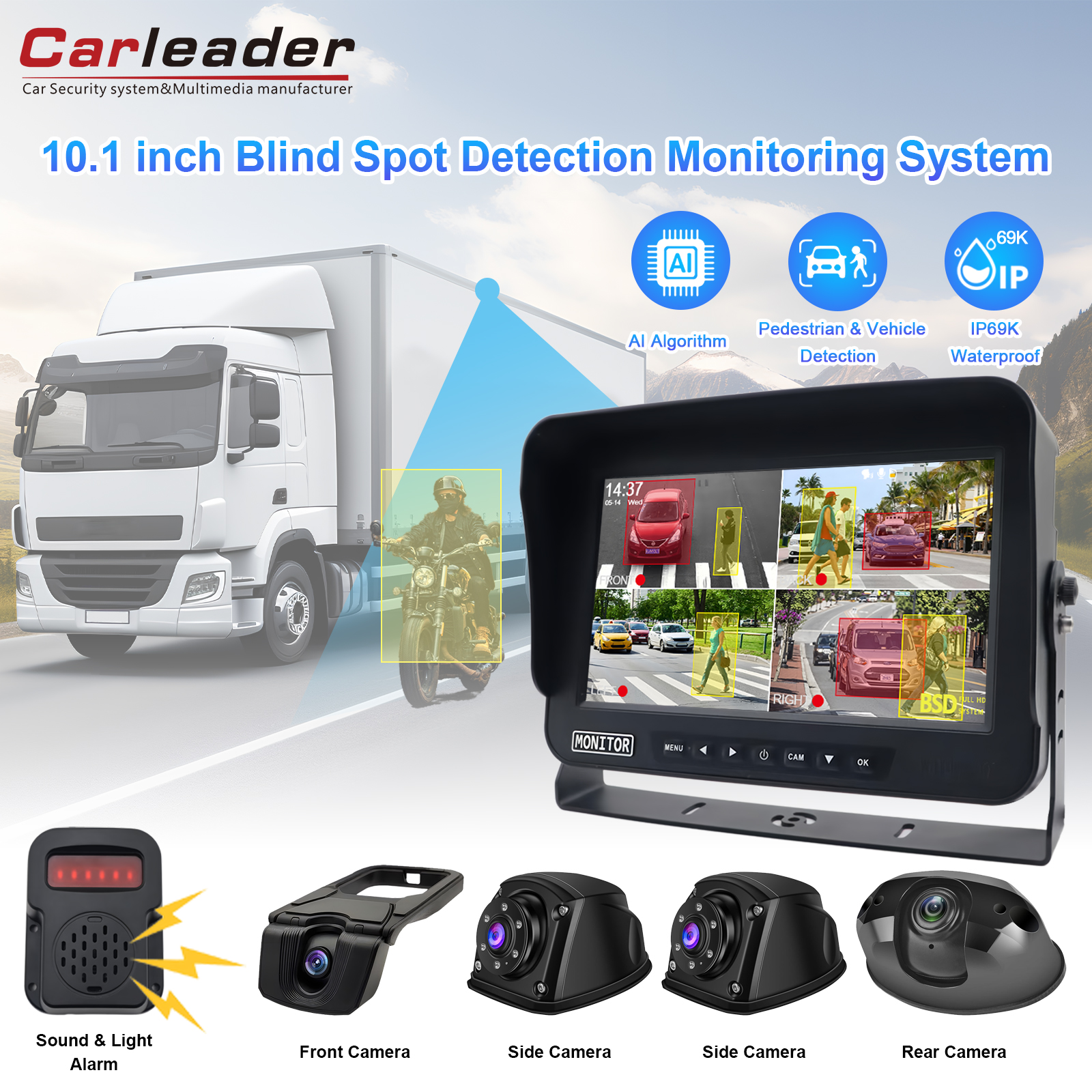Sistema della telecamera per camion per veicoli BSD da 7 / 10,1 pollici AI BSD