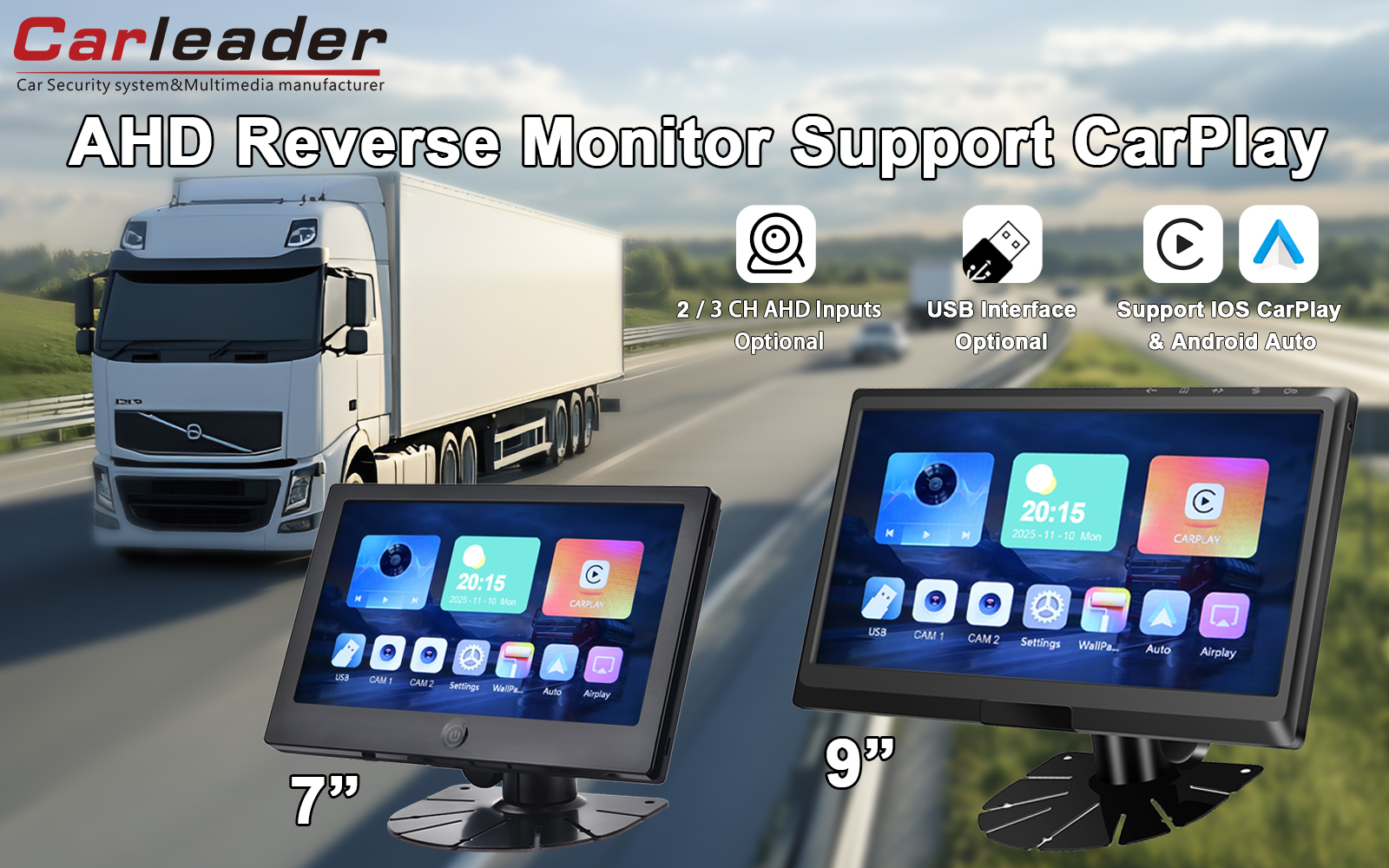 Carleader 9 pollici IPS 2AV AHD Supporto monitor per veicoli CarPlay Multimedia: il tuo gateway per una guida più intelligente e sicura Carleader 9 pollici IPS 2AV AHD Supporto monitor per veicoli CarPlay Multimedia: il tuo gateway per una guida più intelligente e sicura