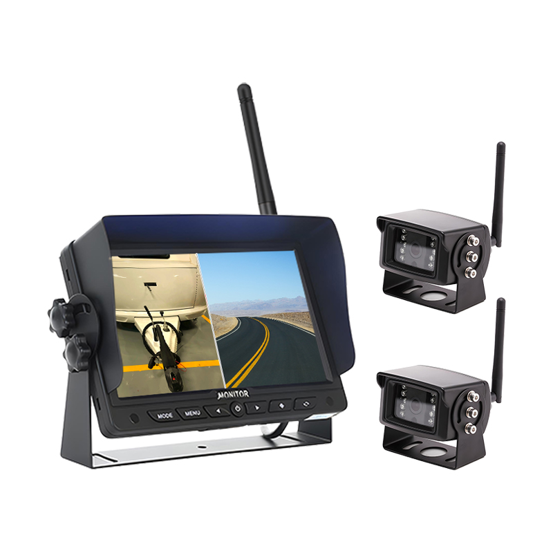 Sistema di telecamere con display diviso 2CH wireless digitale Carleader da 7 pollici 2.4G adatto per camper e rimorchio