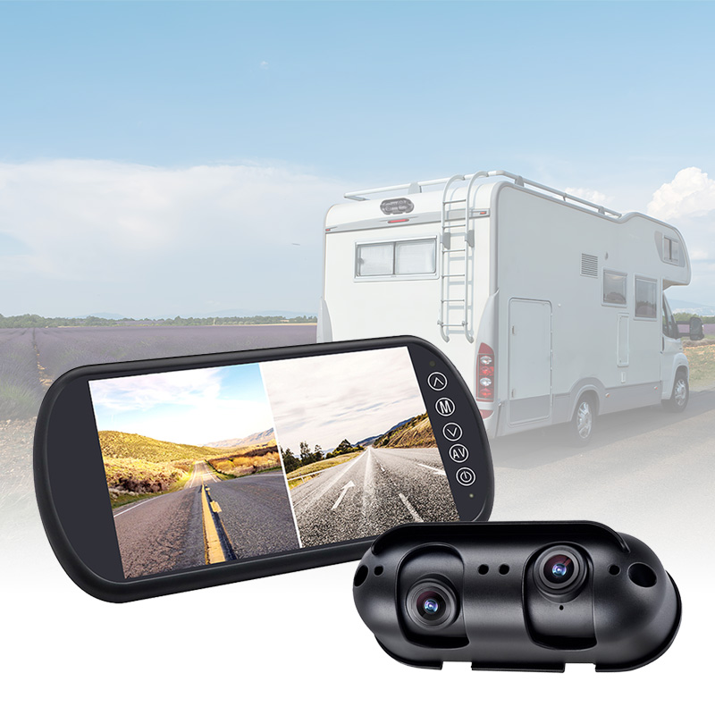 Proteggi il tuo camper/motohome con il sistema di monitoraggio a specchio con vista divisa e doppia lente da 7 pollici Carleader Proteggi il tuo camper/motohome con il sistema di monitoraggio a specchio con vista divisa e doppia lente da 7 pollici Carleader