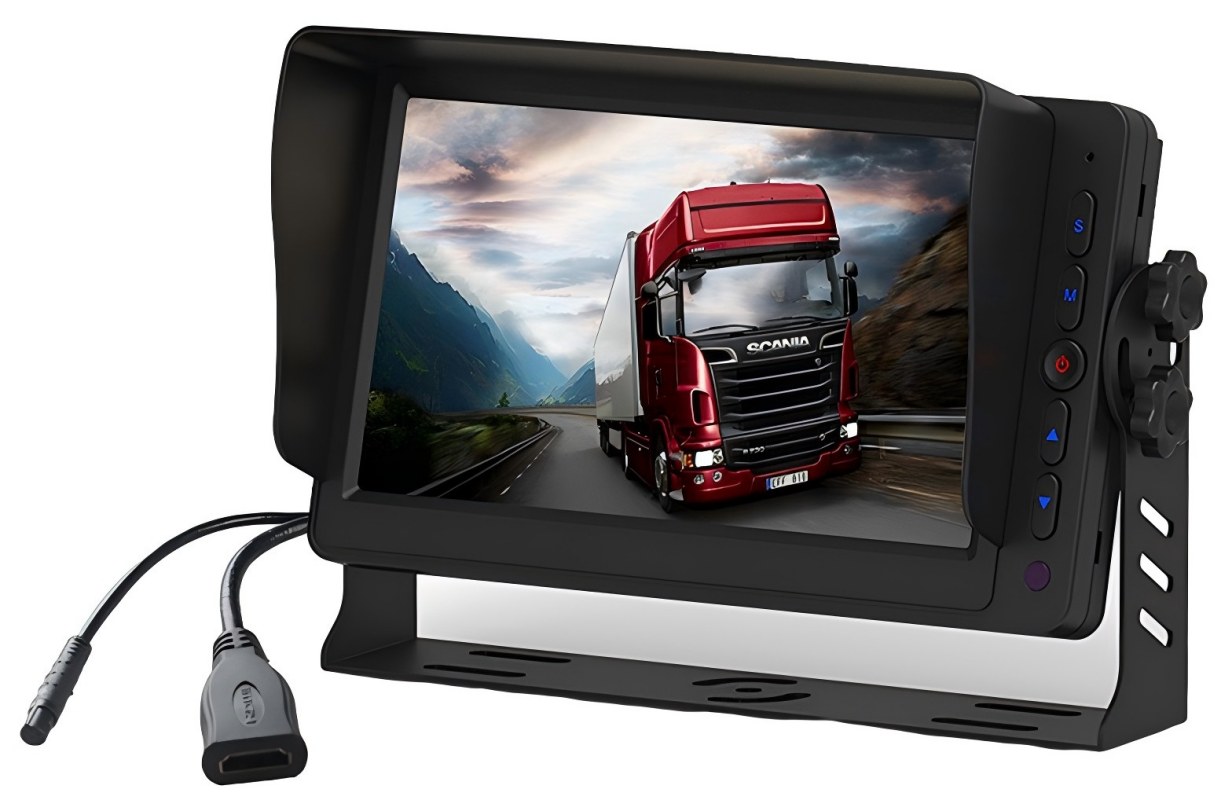 Monitor per veicoli HDMI da 7 pollici con doppi ingressi AV, trigger inverso e altoparlante integrato