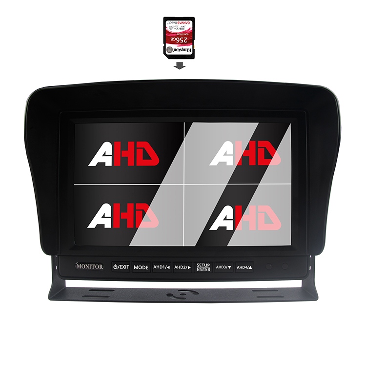 Monitor AHD per registrazione video con display quad da 9 pollici