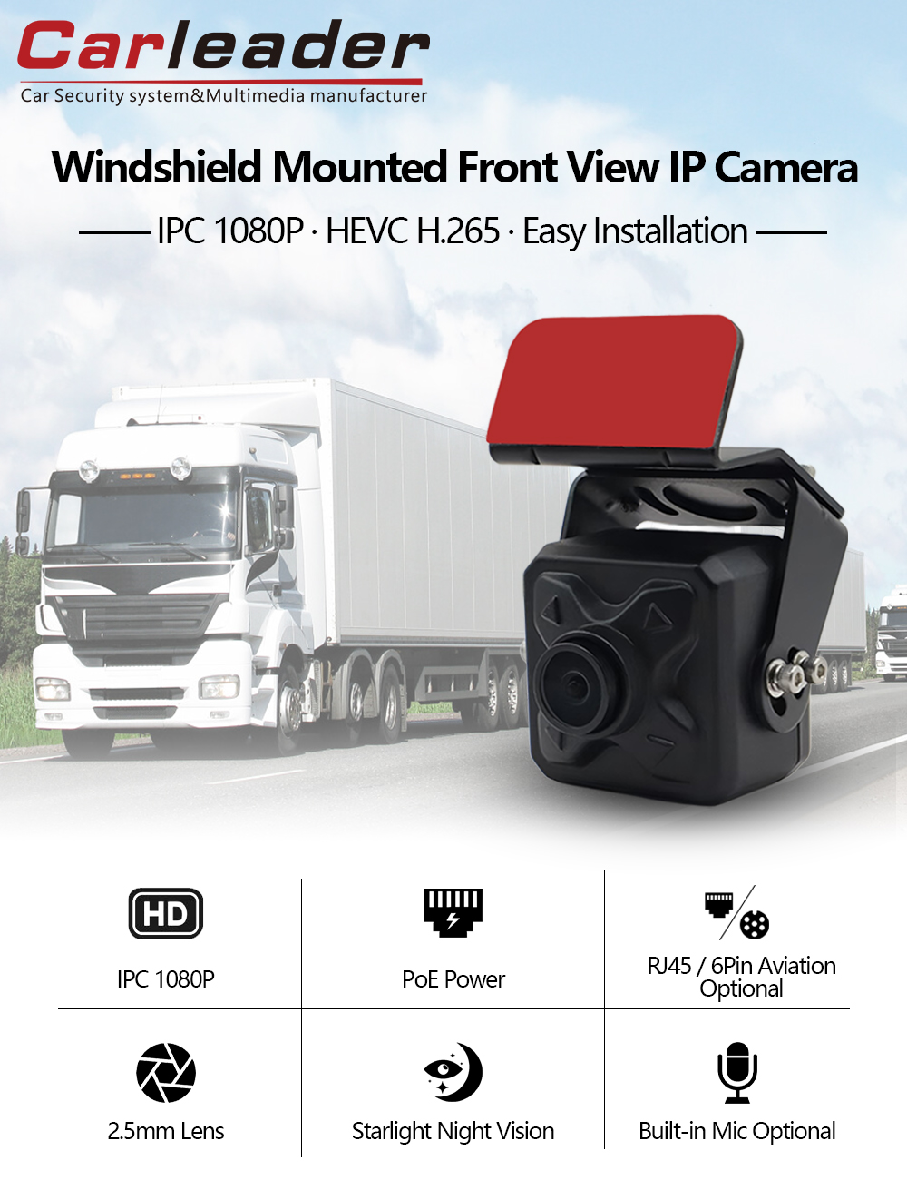 Windshield Mounted Front View POE IP Camera